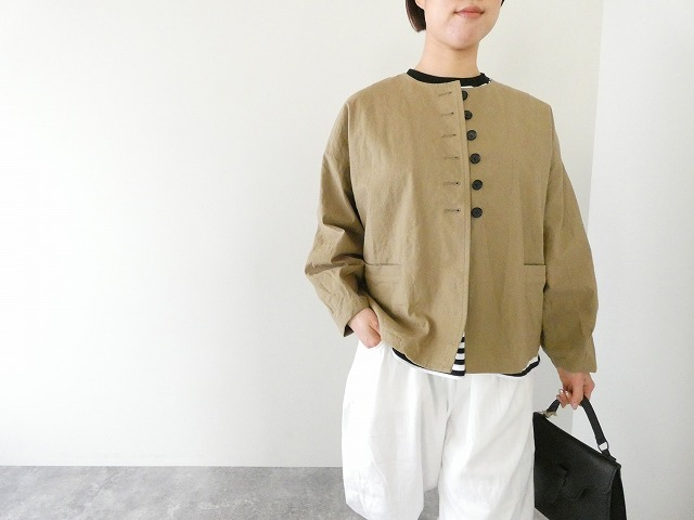 綿麻ベビーキャンバスクルーネック袖口タックジャケット