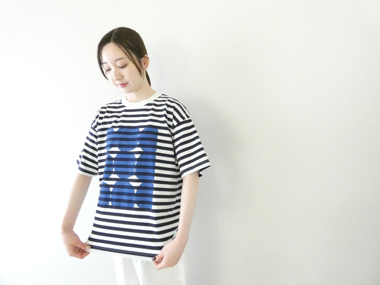 prit(プリット) 18/1空紡度詰天竺ボーダーフレームドットプリントTシャツ