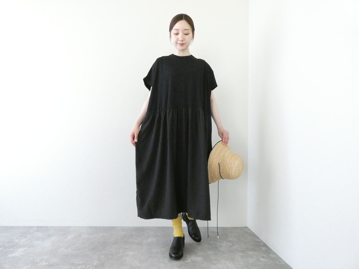 天竺バイファブリックロングワンピース