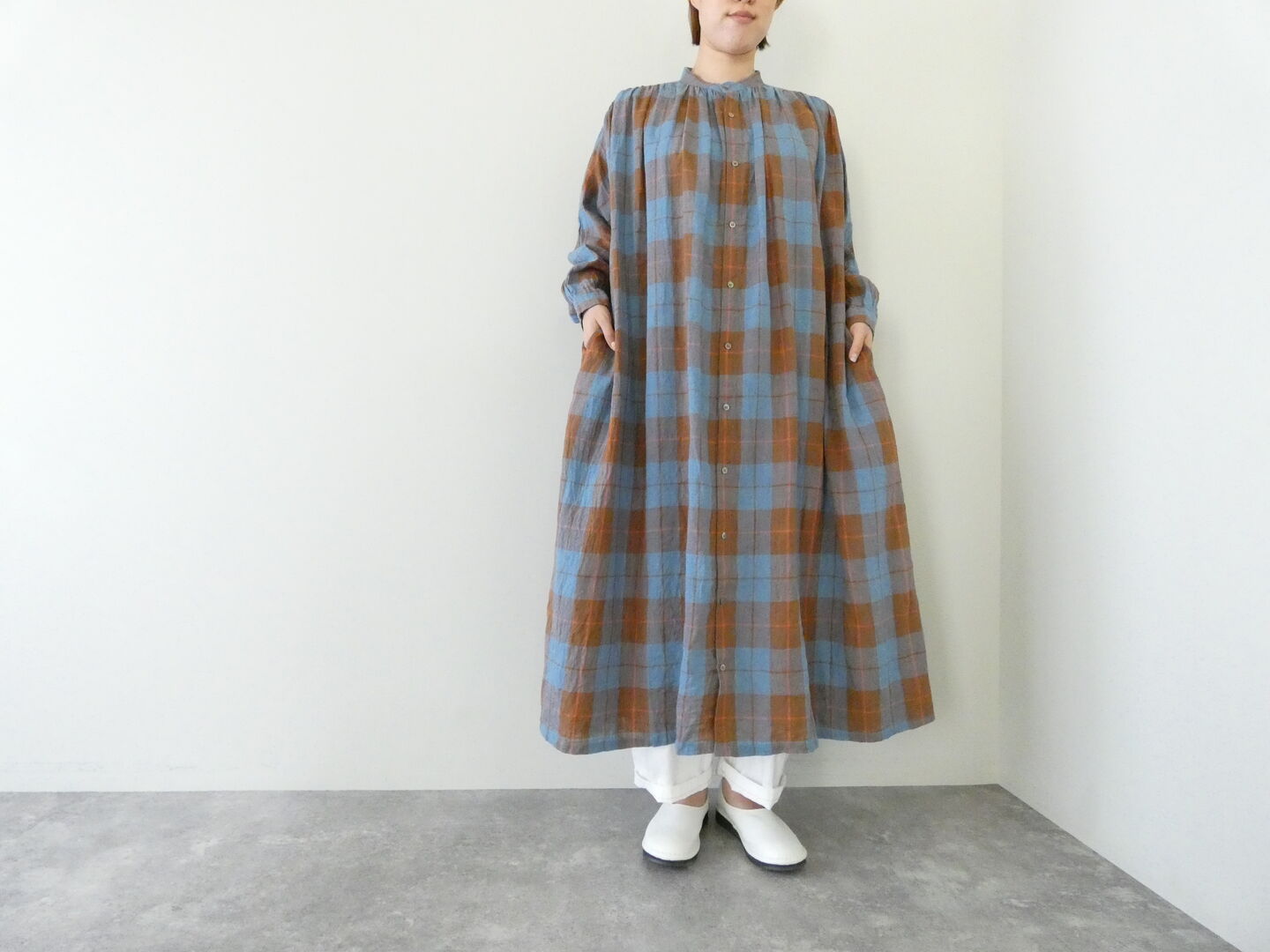CHECK DRESS コットンリネンチェックドレス