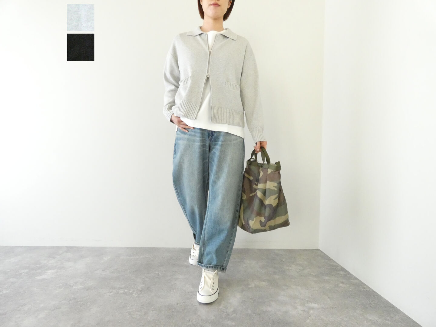 やわらかコットン異ケージリブZIP UP ジャケット